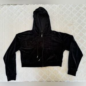 FOREVER21 Black Velour Jumpsuit zipper top jacket hoodie
